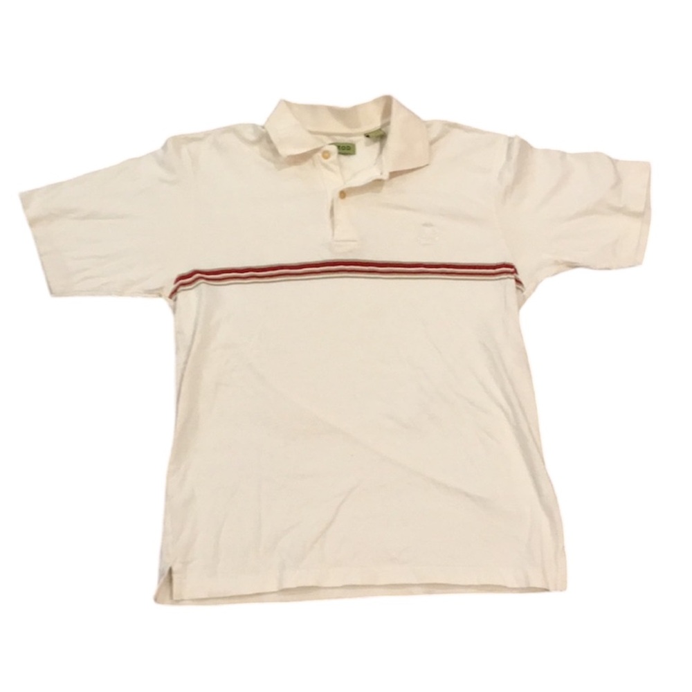 Izod cream short sleeve polo tan & maroon stripe size medium